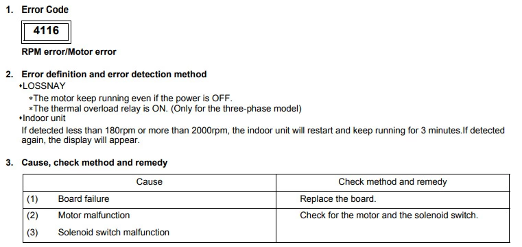 Mitsubishi error code 4116