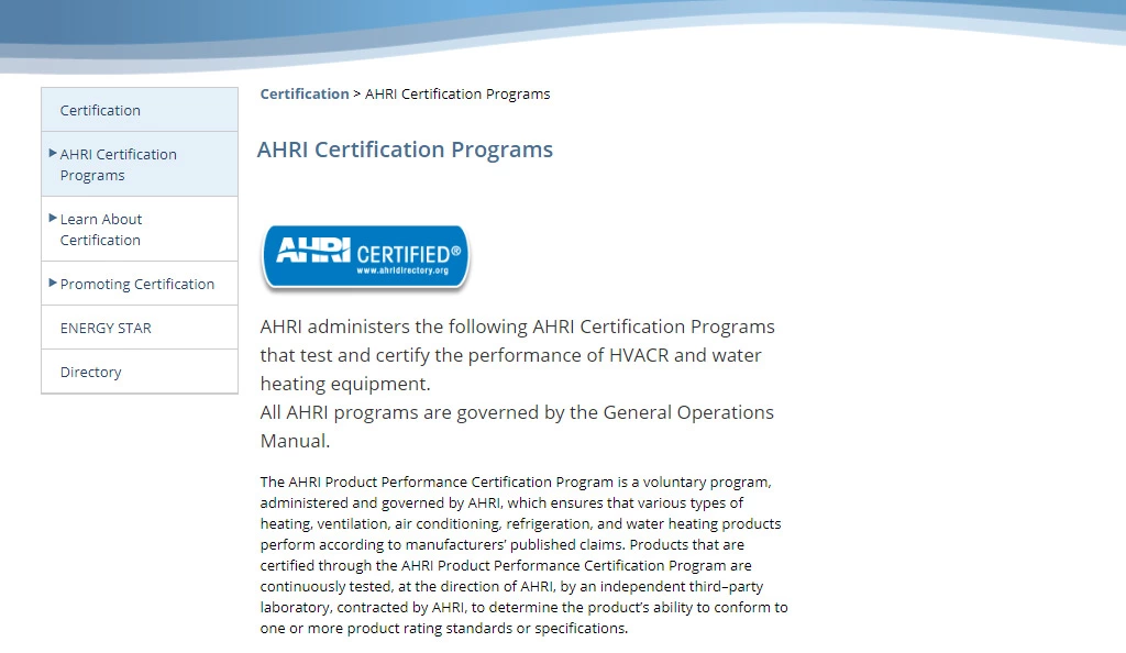 What is ahri certificate system