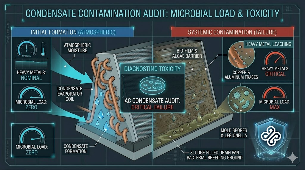 HVAC Condensate Audit: Bio-Film and Heavy Metal Contamination in AC Water Visualization
