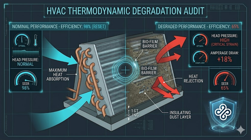 HVAC Thermodynamic Degradation Audit: Comparing Nominal vs. Fouled Heat Exchange Efficiency