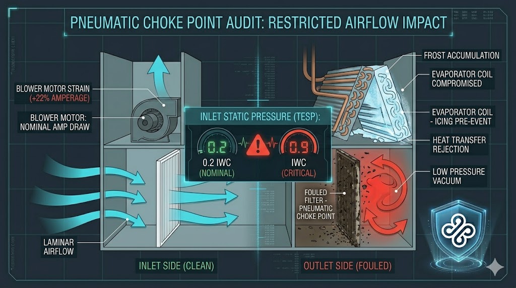 HVAC Pneumatic Audit: Impact of Clogged Filter on Static Pressure and Coil Icing
