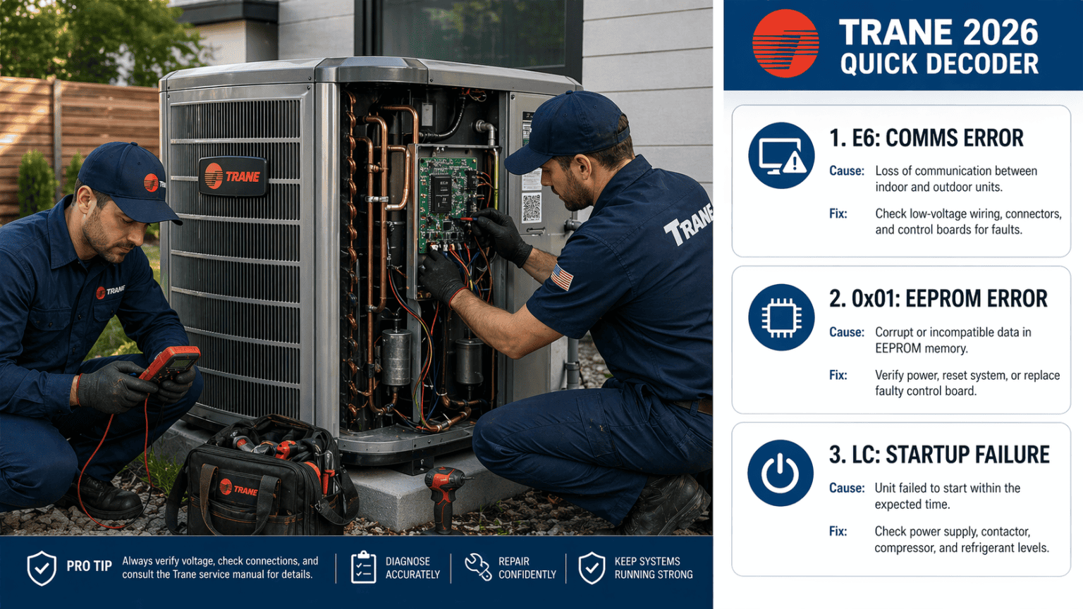 Trane AC & TVR Error Codes (101-Code Decoder Tool)